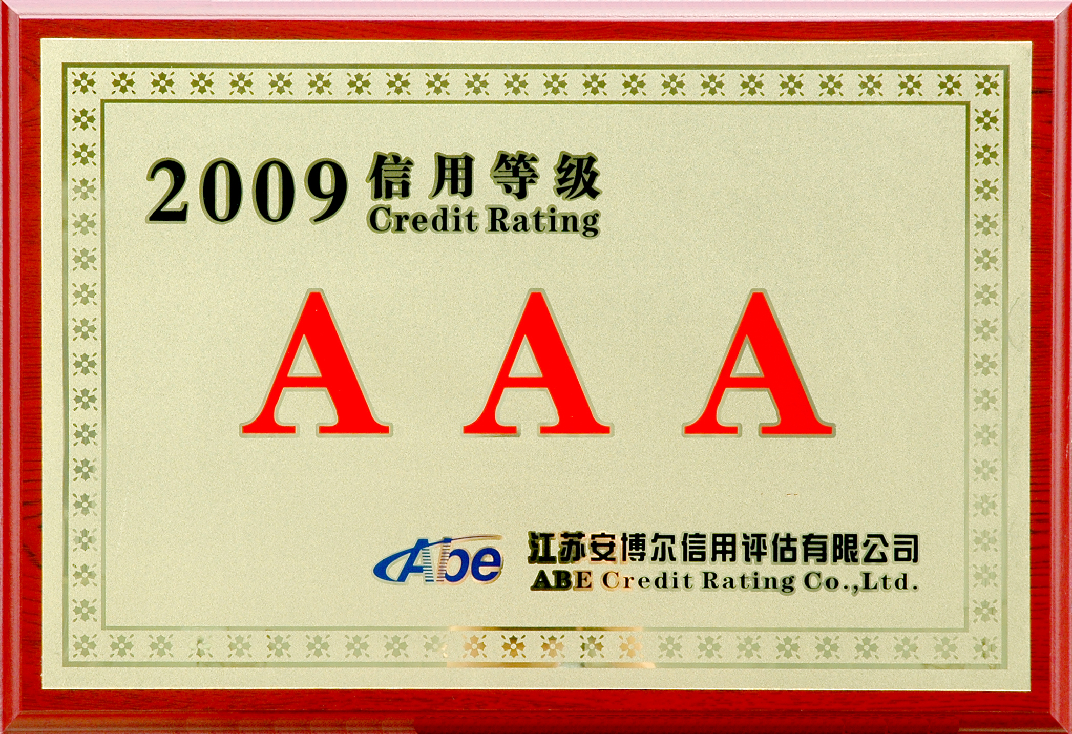 2009年江蘇安博爾AAA信用等級