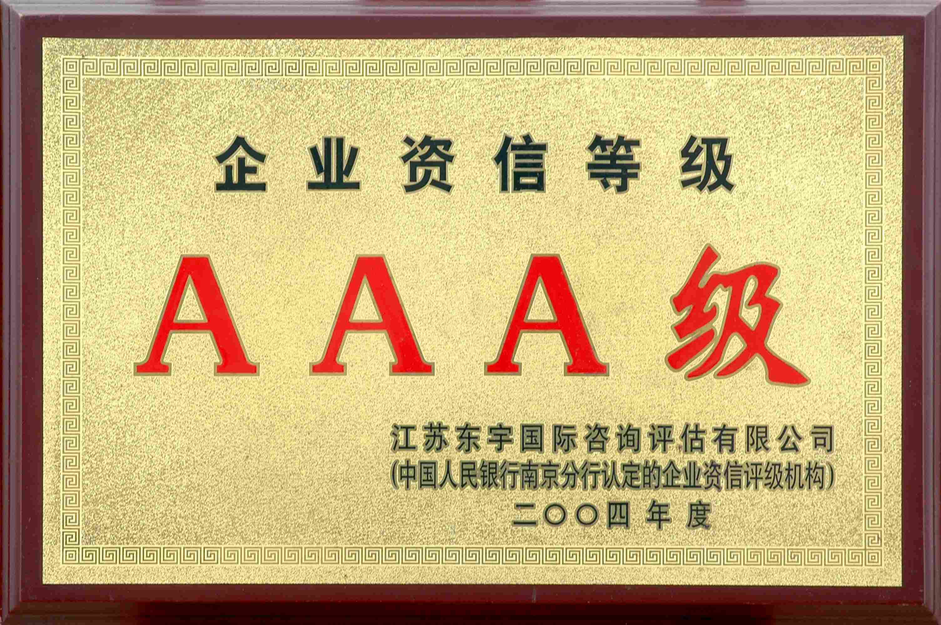 2004年東宇企業資信等級AAA級