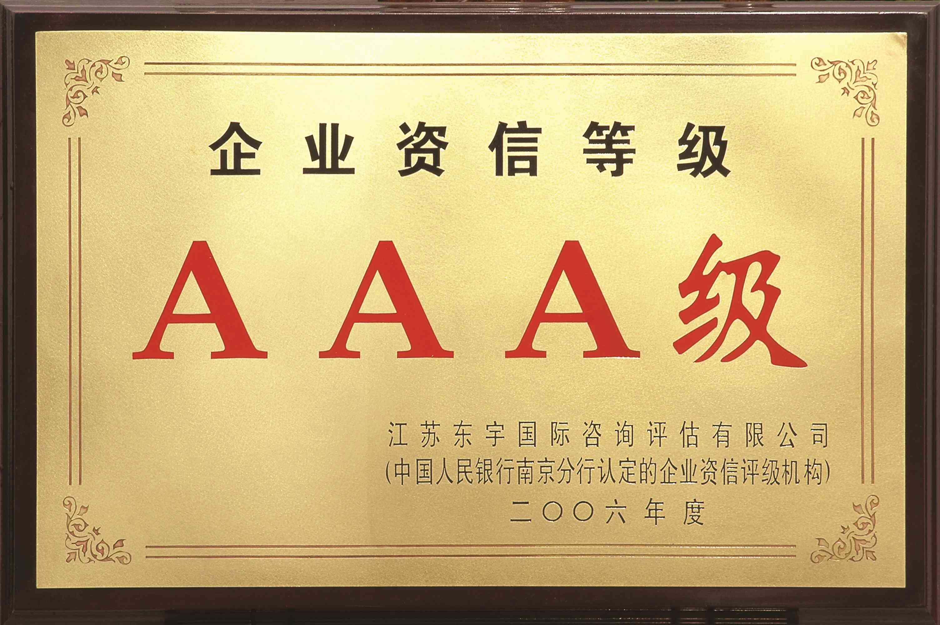 2006年東宇企業(yè)資信等級AAA級